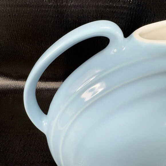 Vintage Hall Pottery Nora Pitcher Carafe Jug Pale Blue White Inside Stoneware - Picture 9 of 11